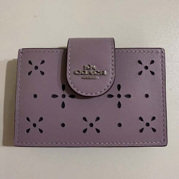 Coach New York Perforated Leather Snap Card Wallet in Violet - Picture 1 of 7